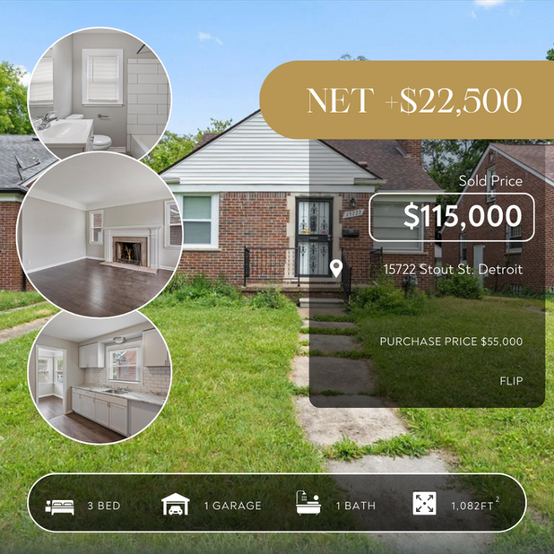 15722 Stout St, Detroit — flip, net +$22,500