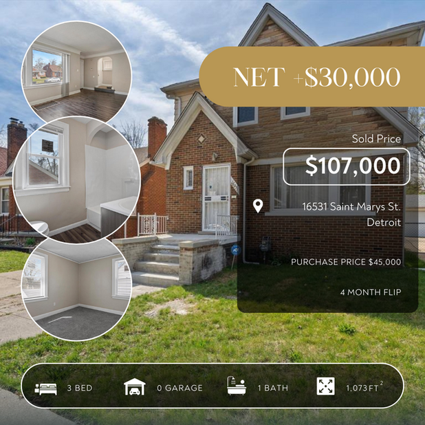 16531 Saint Marys St, Detroit — 4 month flip, net +$30,000