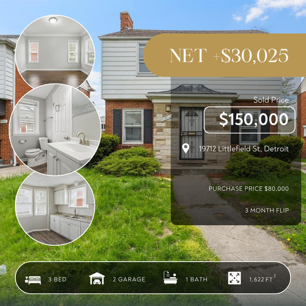 19712 Littlefield St, Detroit — 3 month flip, net +$30,025